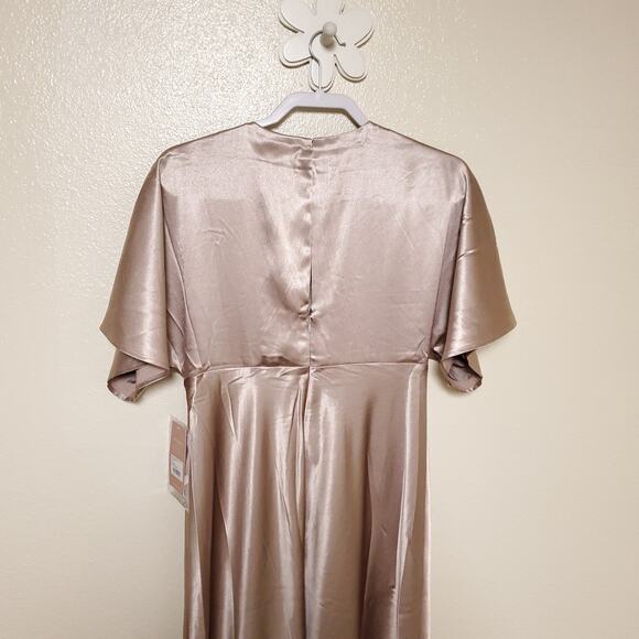 NWT BIRDY GREY Satin Champaign Bridesmaid Jesse Kimono Taupe Dress Formal Gown - Picture 11 of 13